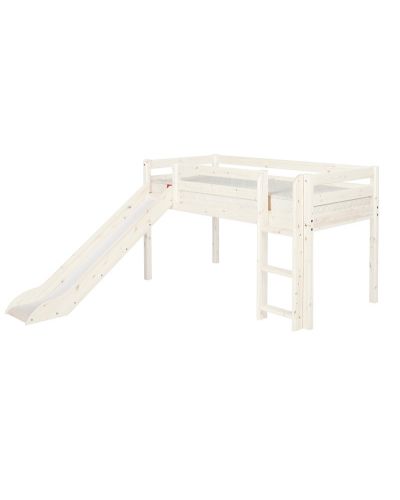 Flexa Classic Halfhoogslaper met  glijbaan en rechte trap white wash online kopen? | BabyPlanet