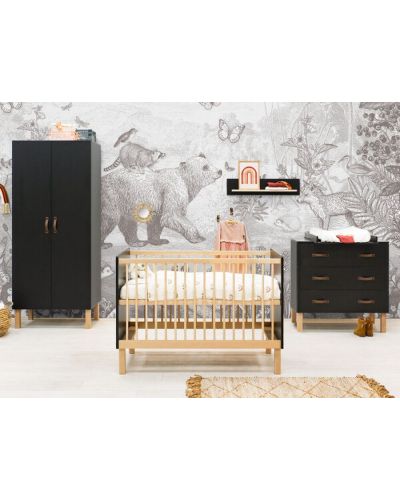 Bopita 3 delige Babykamer Floris Mat Zwart/Naturel