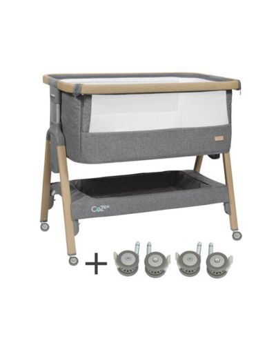 Topmark Co-Sleeper Cozee Oak Charcoal met Wielen